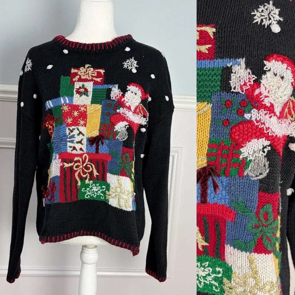 VINTAGE TIARA International Christmas Sweater Size Small Whipstitch Embroidered - Picture 1 of 12